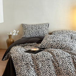 Leopard Print Double Layer Gauze Pure Cotton Black and White Botanical Jacquard Four-Piece Set