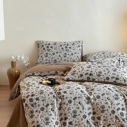 Leopard Print Double Layer Gauze Pure Cotton Black and White Botanical Jacquard Four-Piece Set