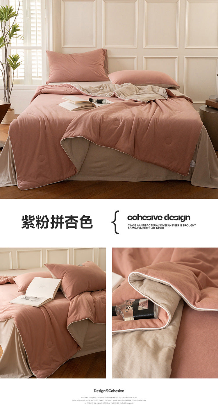 Mother and Baby Grade Knitted Cotton Solid Color Double Layer Summer Quilt Four-Piece Set Machine Washable Air Conditioning Quilt