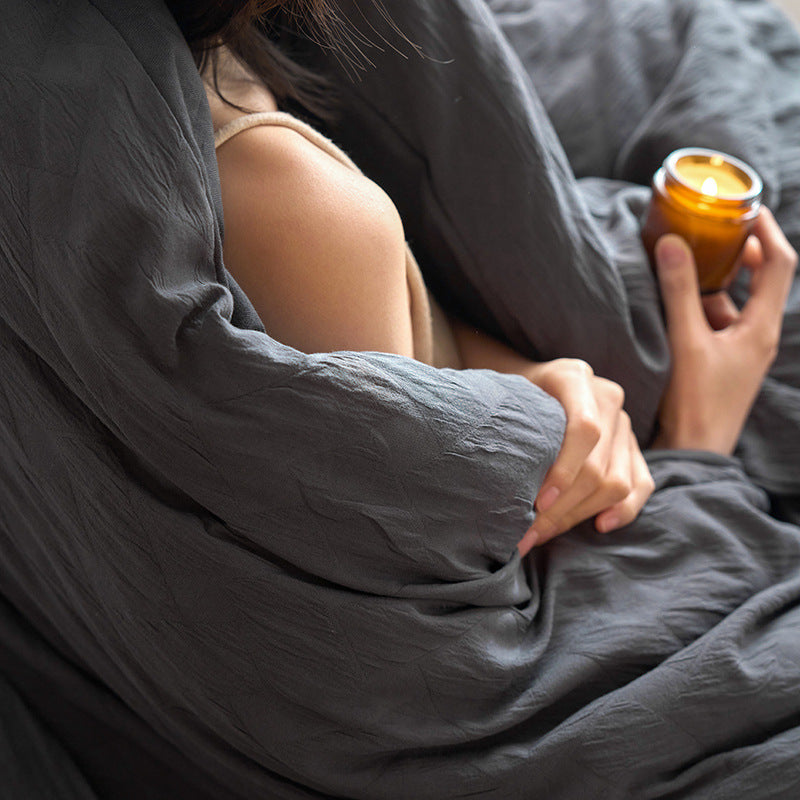 Maternity and Baby Grade Ultra Soft Double Layer Gauze Pure Cotton Solid Color Series Four-Piece Bed Set