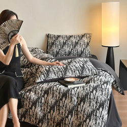 Leopard Print Double Layer Gauze Pure Cotton Black and White Botanical Jacquard Four-Piece Set