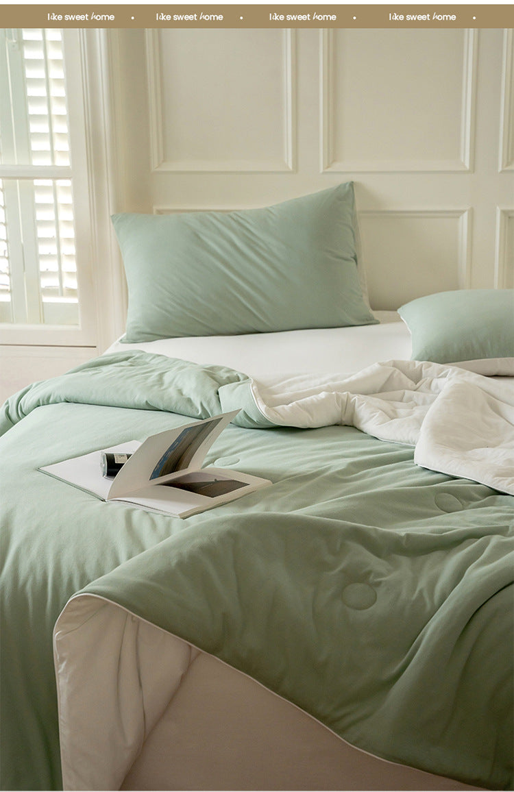 Mother and Baby Grade Knitted Cotton Solid Color Double Layer Summer Quilt Four-Piece Set Machine Washable Air Conditioning Quilt