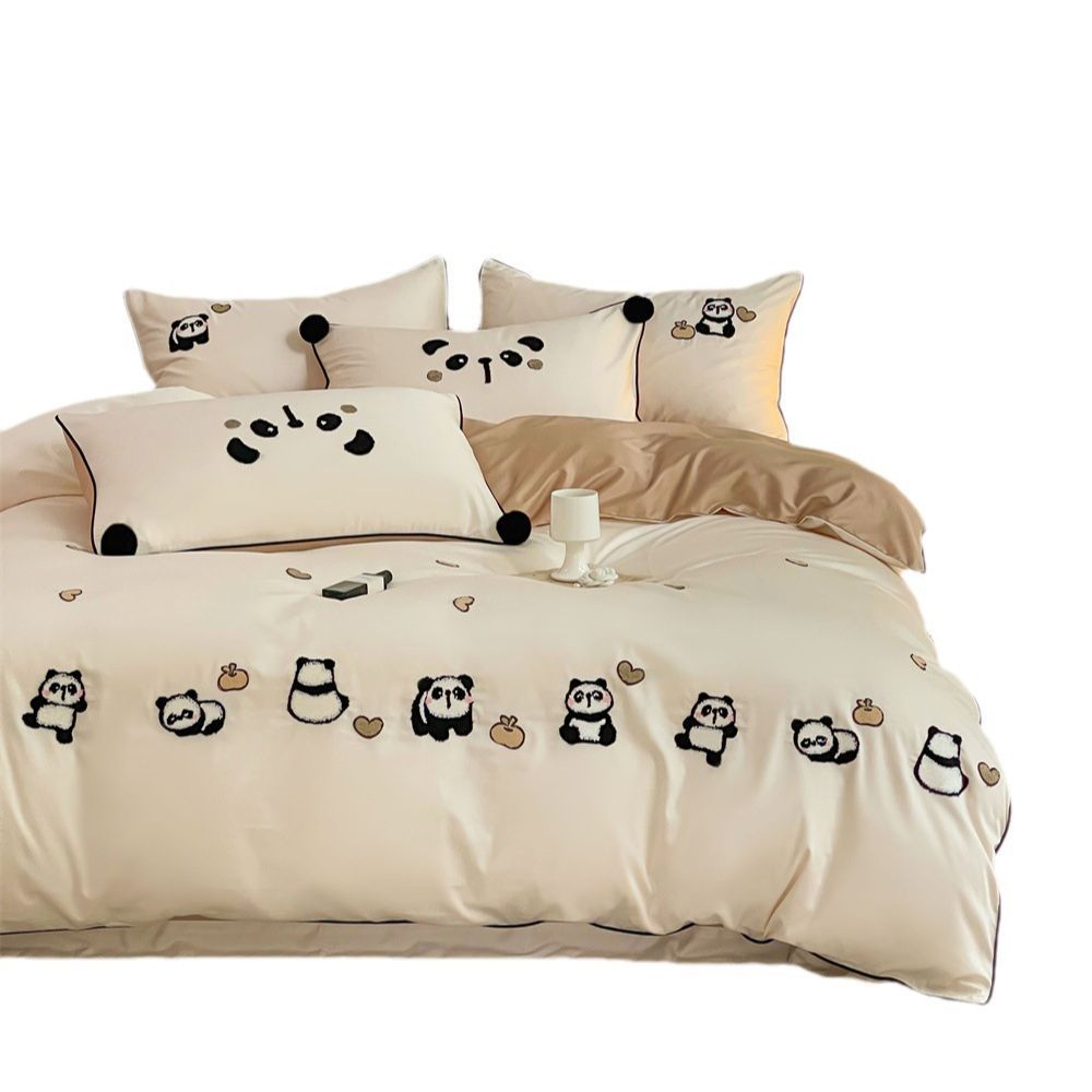 Autumn Winter Cartoon Style 100S Long Staple Cotton Brushed Four-Piece Set Skin-Friendly Warm Children's Bedding