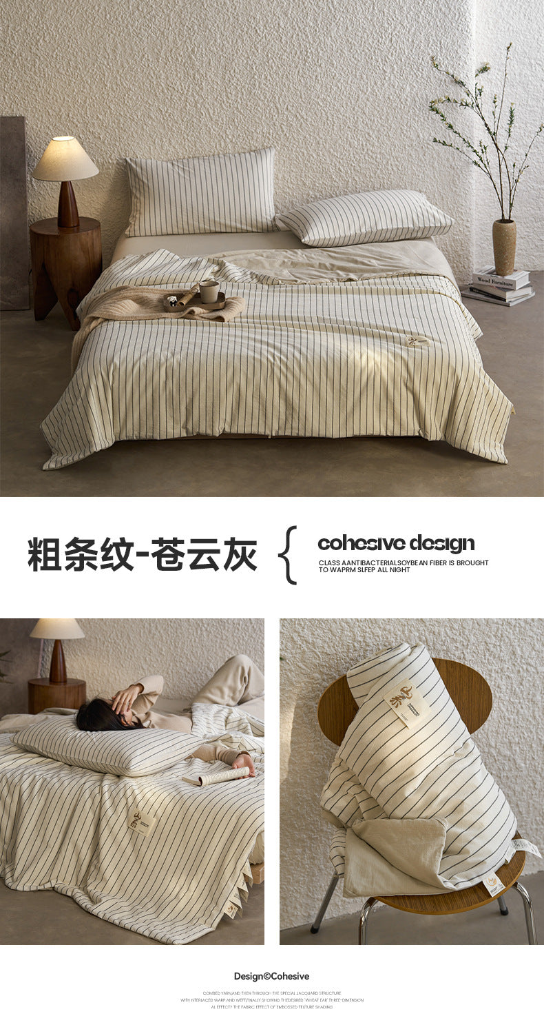 Pure Cotton Summer Quilt Washed Full Cotton Striped Soybean Air Conditioning Quilt