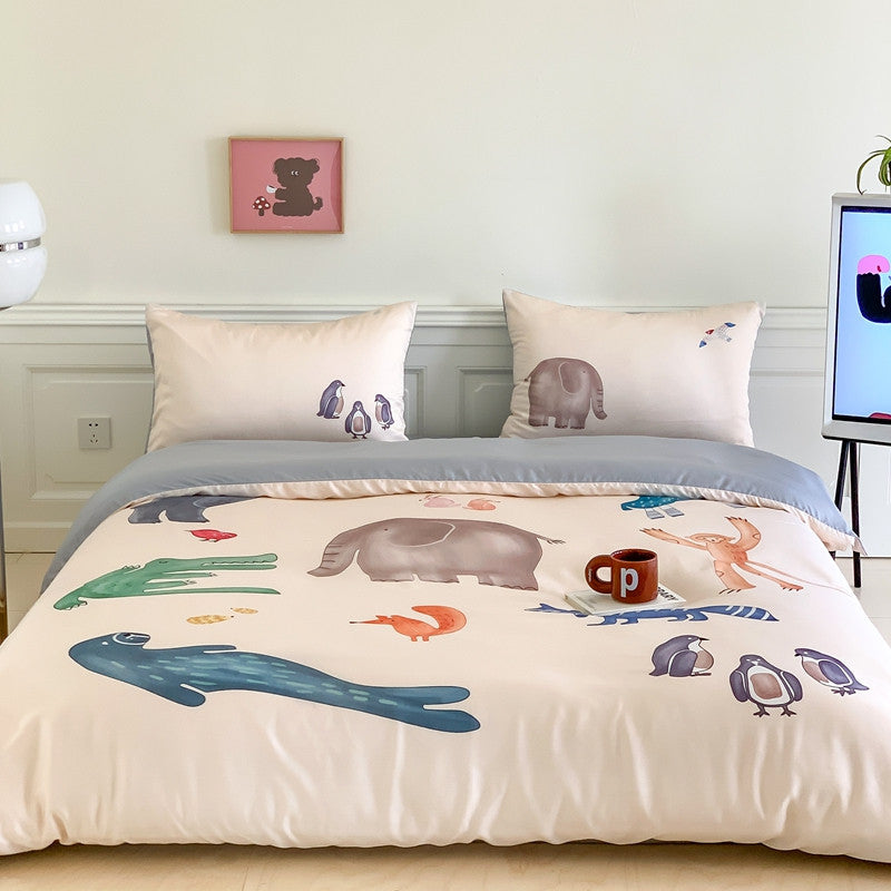 Cartoon 60 PCs Tencel Four-Piece Set Super Silky Ice Silk Cool Feeling for Children