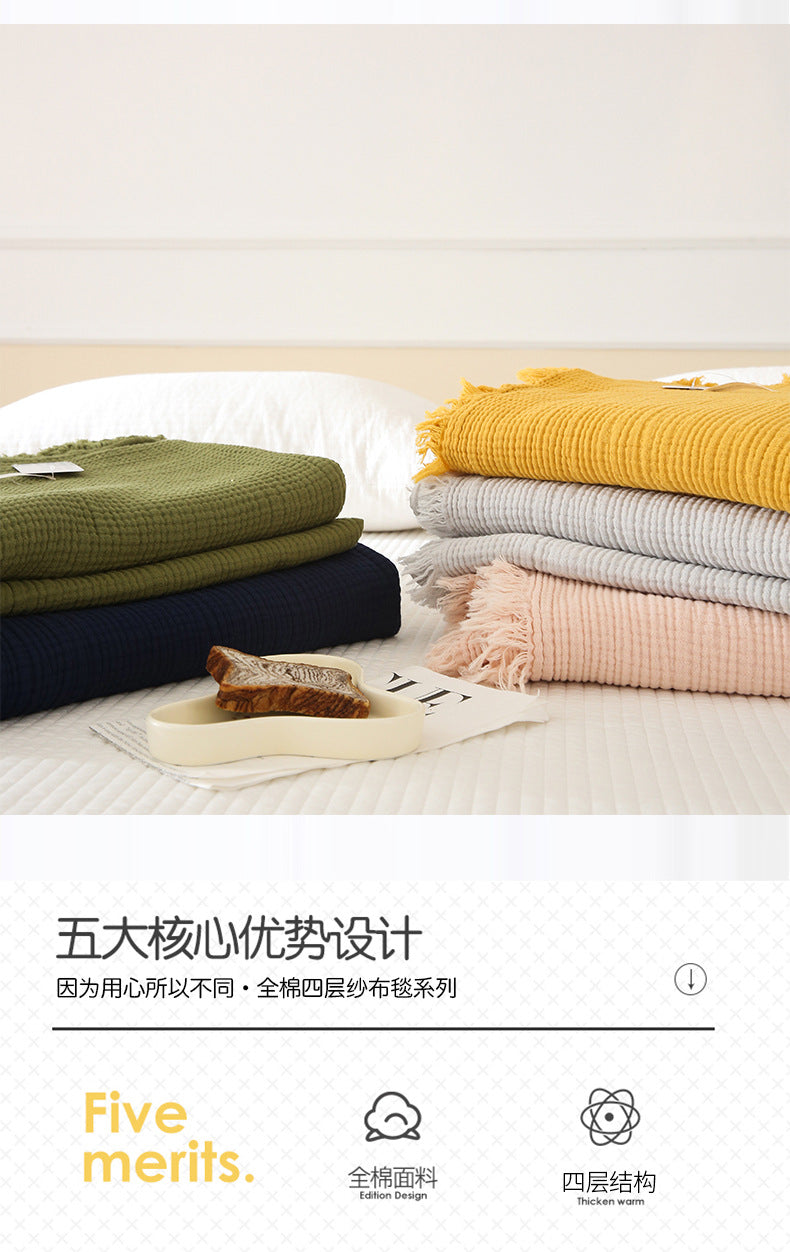 Minimalist Four-Layer Gauze Tassel Blanket Office Summer Thin Cover Blanket Air Conditioning Quilt