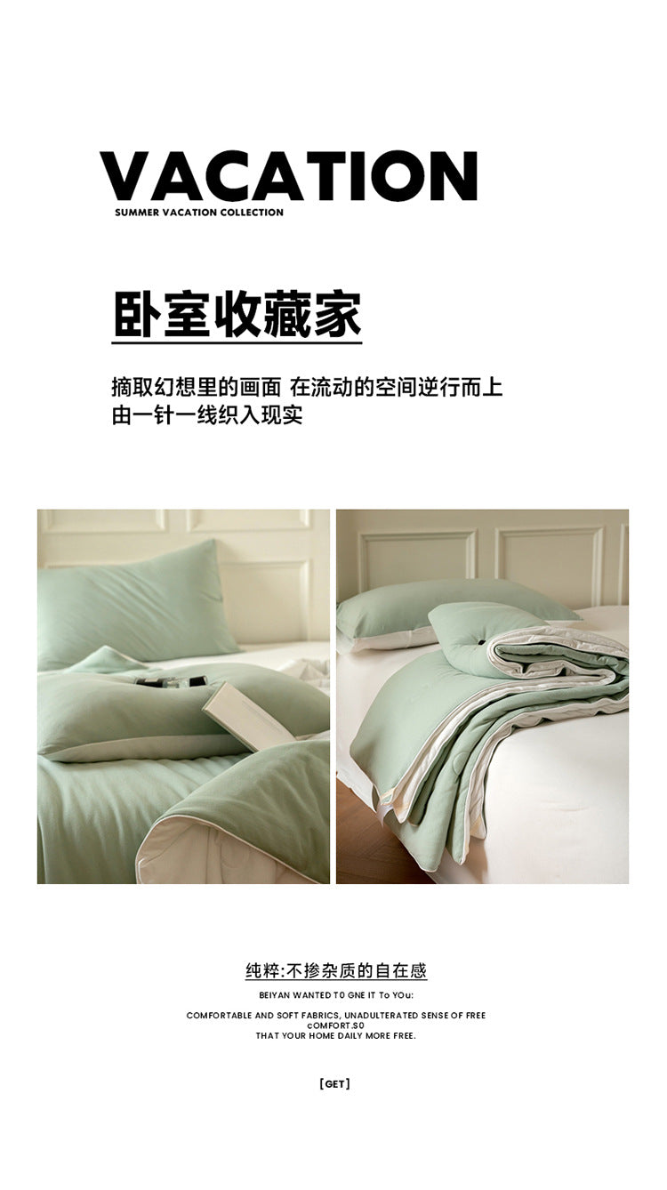 Mother and Baby Grade Knitted Cotton Solid Color Double Layer Summer Quilt Four-Piece Set Machine Washable Air Conditioning Quilt