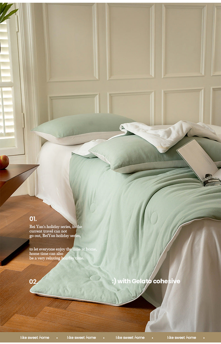 Mother and Baby Grade Knitted Cotton Solid Color Double Layer Summer Quilt Four-Piece Set Machine Washable Air Conditioning Quilt