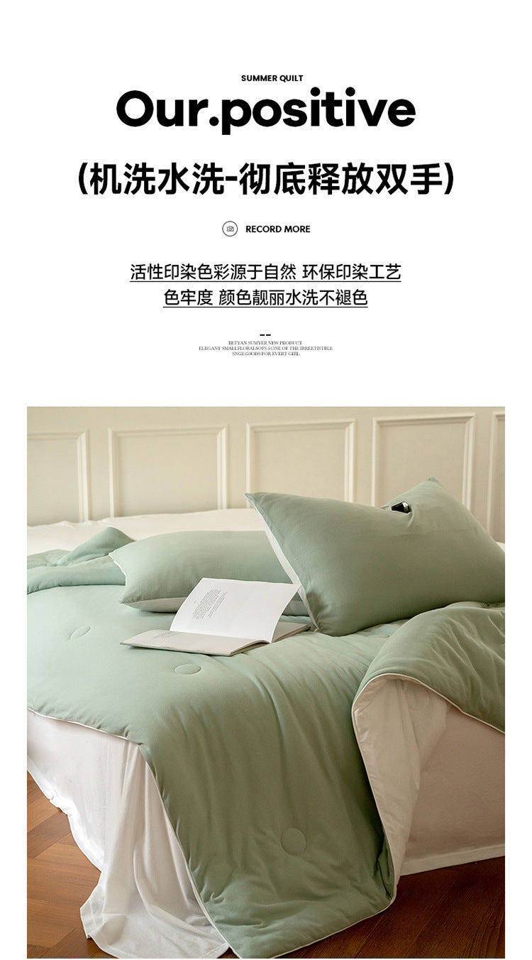 Mother and Baby Grade Knitted Cotton Solid Color Double Layer Summer Quilt Four-Piece Set Machine Washable Air Conditioning Quilt