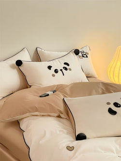 Autumn Winter Cartoon Style 100S Long Staple Cotton Brushed Four-Piece Set Skin-Friendly Warm Children's Bedding