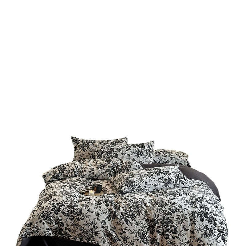 Leopard Print Double Layer Gauze Pure Cotton Black and White Botanical Jacquard Four-Piece Set