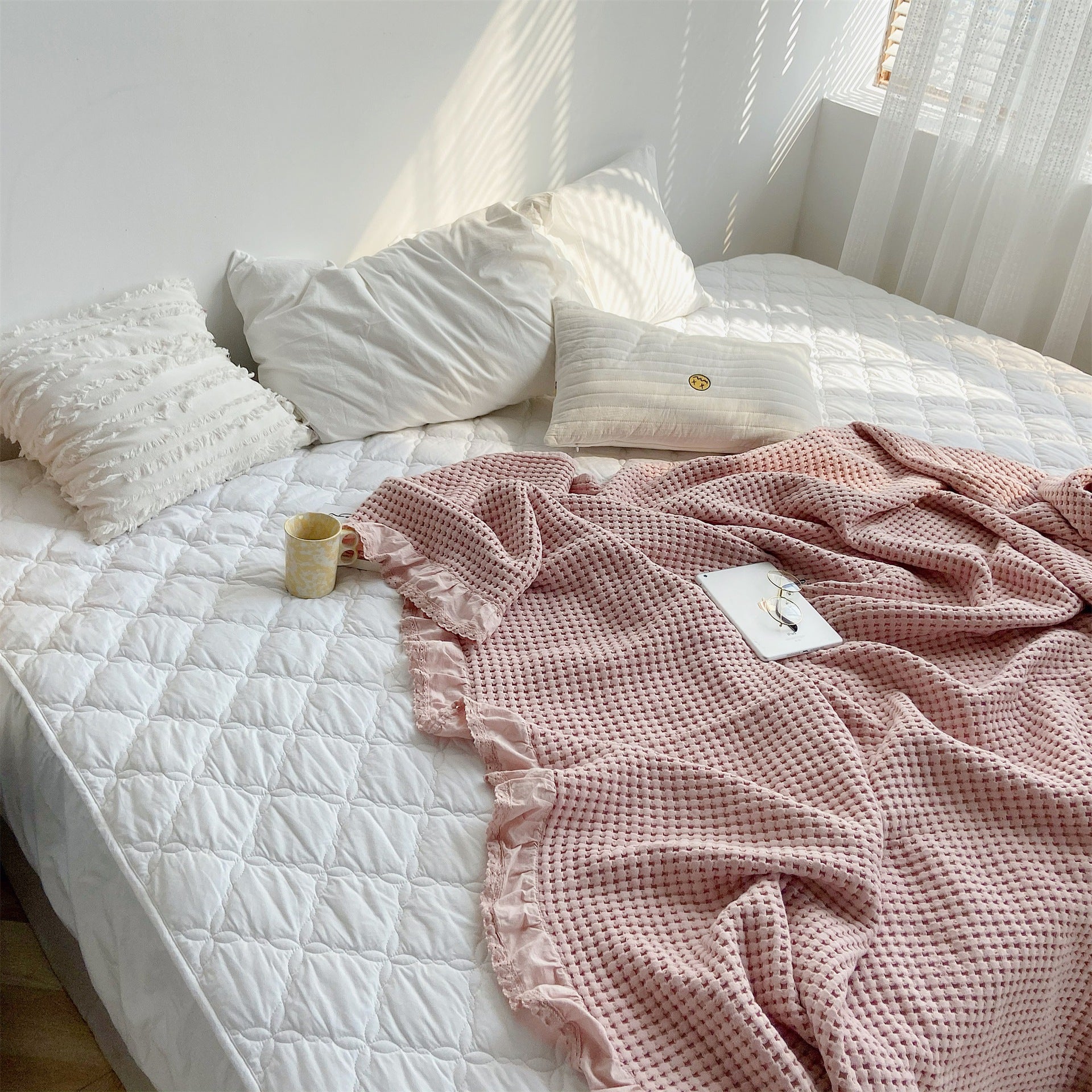 Pure Cotton Waffle Soft Towel Blanket Summer Quilt