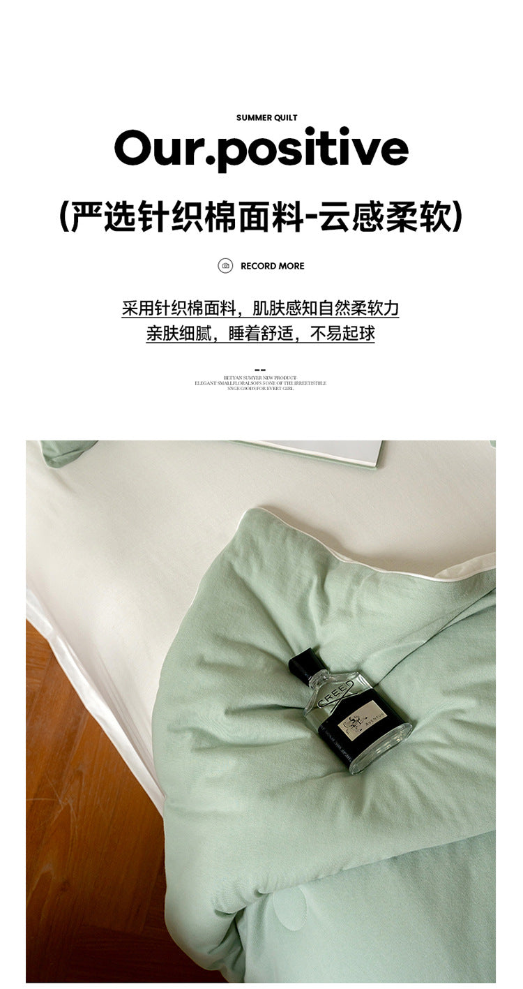 Mother and Baby Grade Knitted Cotton Solid Color Double Layer Summer Quilt Four-Piece Set Machine Washable Air Conditioning Quilt