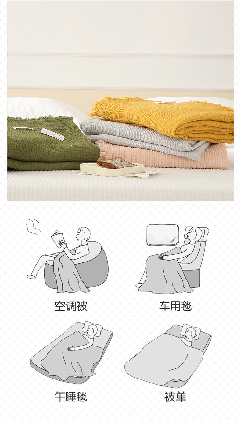 Minimalist Four-Layer Gauze Tassel Blanket Office Summer Thin Cover Blanket Air Conditioning Quilt