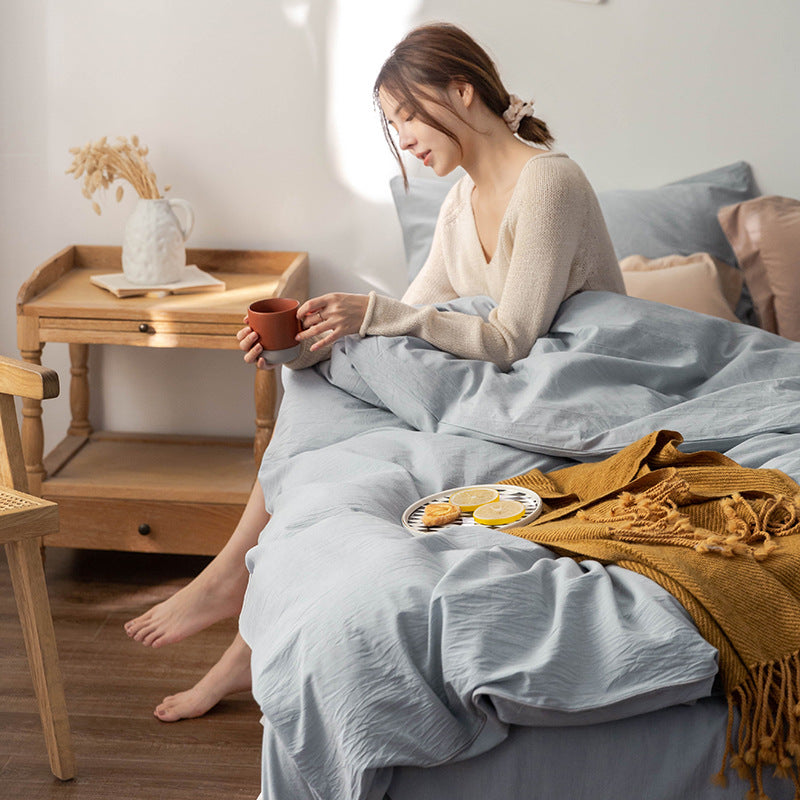 Solid Color100%100% Cotton Spring and Autumn Four-Piece Bedding Set