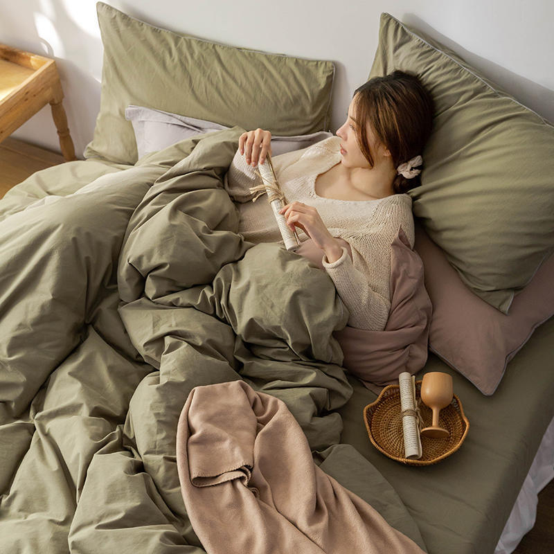 Solid Color100%100% Cotton Spring and Autumn Four-Piece Bedding Set