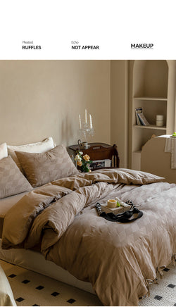 Textured Embossed Double Layer Soft Gauze Washed Satin Cotton Jacquard Four-Piece Set