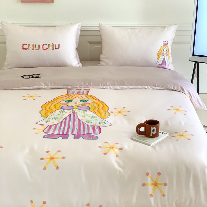 Cartoon 60 PCs Tencel Four-Piece Set Super Silky Ice Silk Cool Feeling for Children