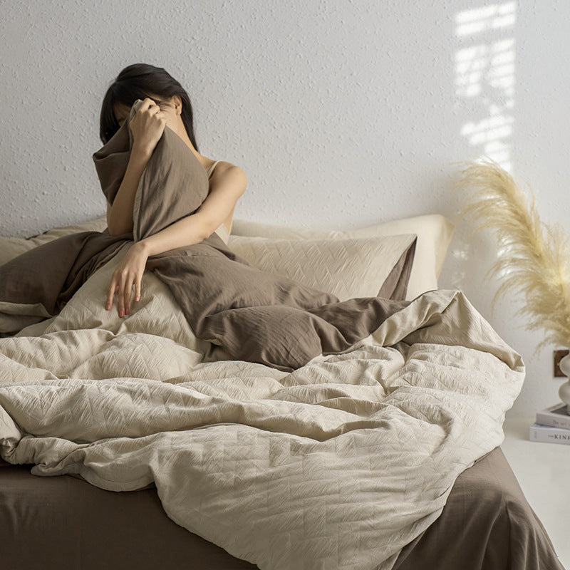 Maternity and Baby Grade Ultra Soft Double Layer Gauze Pure Cotton Solid Color Series Four-Piece Bed Set