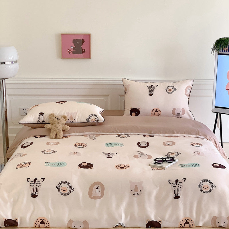 Cartoon 60 PCs Tencel Four-Piece Set Super Silky Ice Silk Cool Feeling for Children