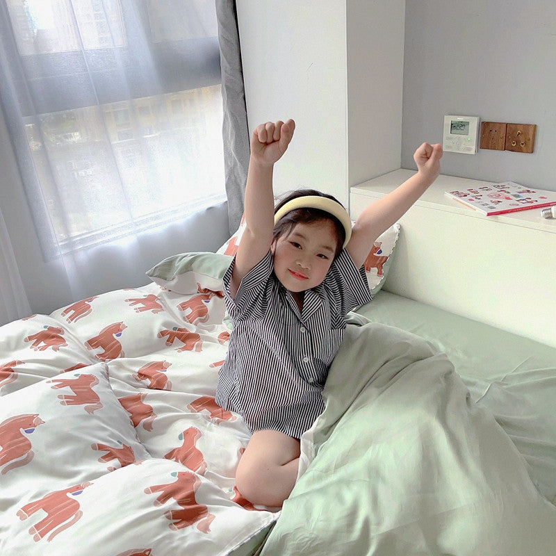 Cartoon 60 PCs Tencel Four-Piece Set Super Silky Ice Silk Cool Feeling for Children