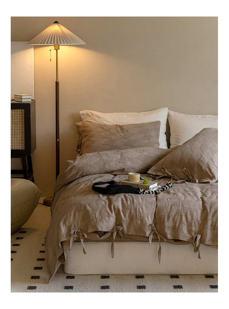 Textured Embossed Double Layer Soft Gauze Washed Satin Cotton Jacquard Four-Piece Set