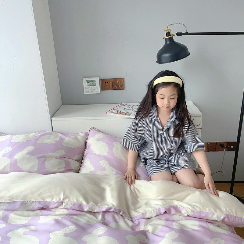 Cartoon 60 PCs Tencel Four-Piece Set Super Silky Ice Silk Cool Feeling for Children