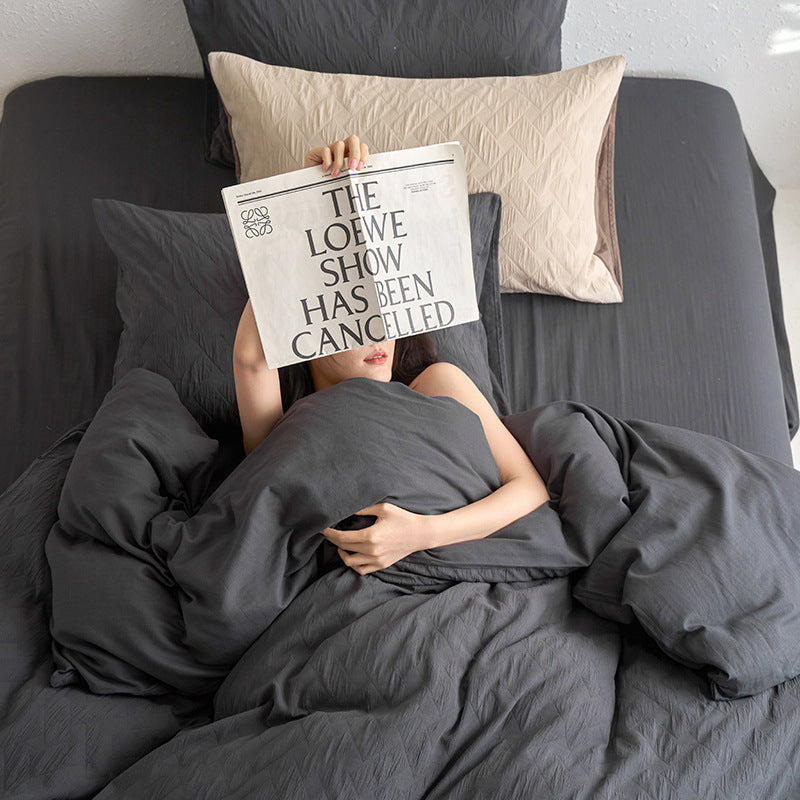 Maternity and Baby Grade Ultra Soft Double Layer Gauze Pure Cotton Solid Color Series Four-Piece Bed Set