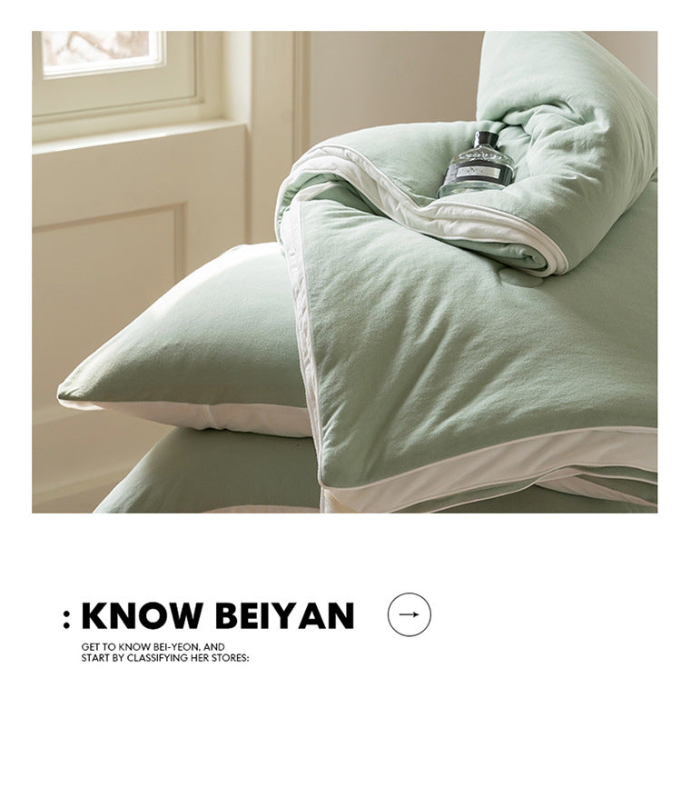 Mother and Baby Grade Knitted Cotton Solid Color Double Layer Summer Quilt Four-Piece Set Machine Washable Air Conditioning Quilt