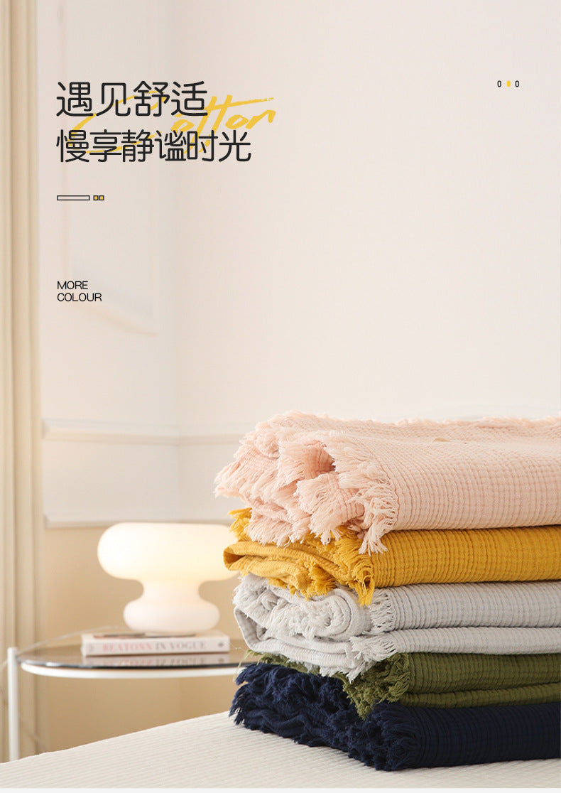 Minimalist Four-Layer Gauze Tassel Blanket Office Summer Thin Cover Blanket Air Conditioning Quilt
