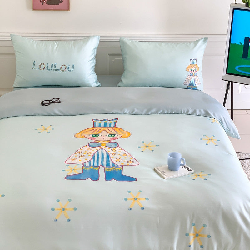 Cartoon 60 PCs Tencel Four-Piece Set Super Silky Ice Silk Cool Feeling for Children