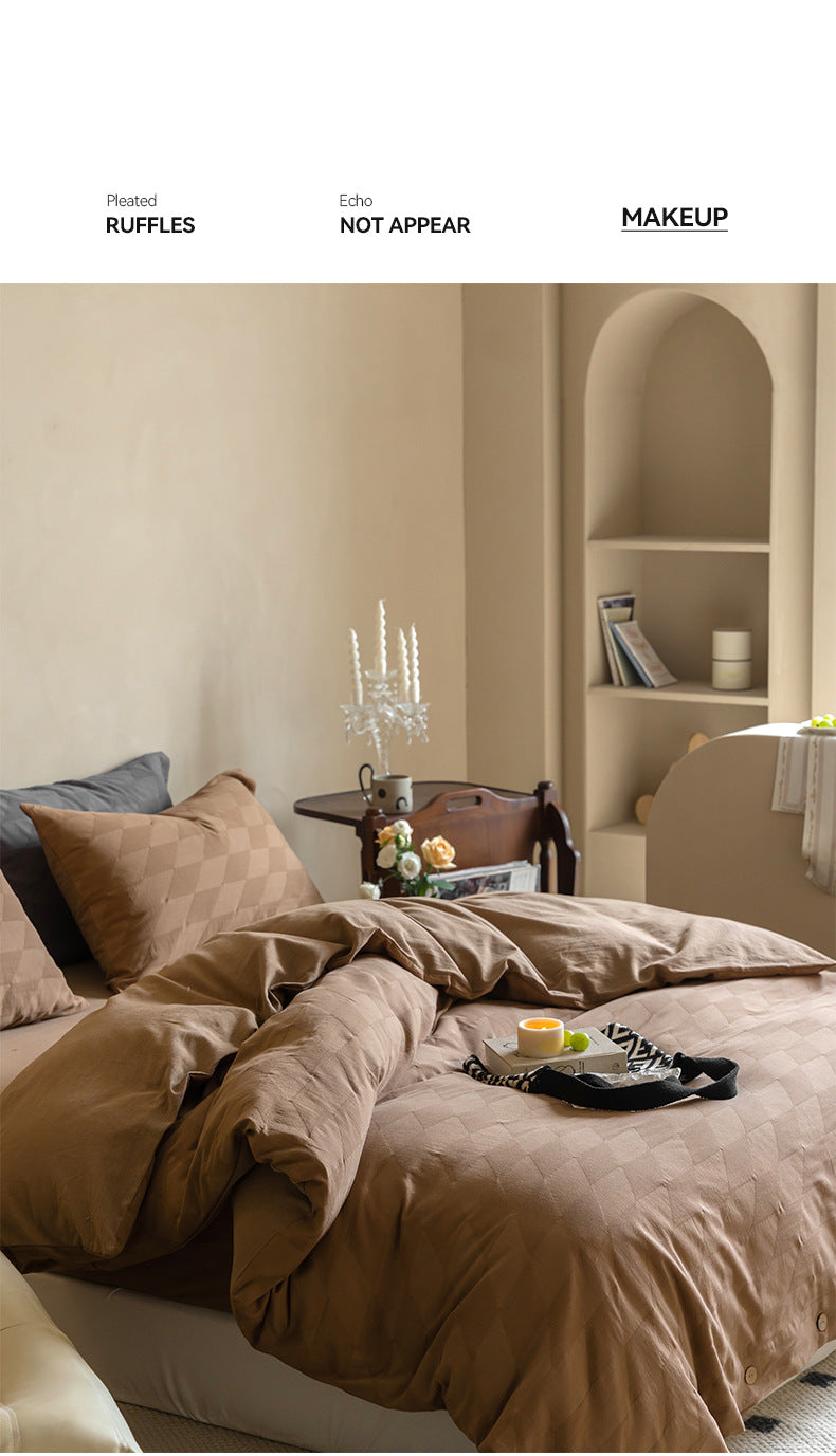 Textured Embossed Double Layer Soft Gauze Washed Satin Cotton Jacquard Four-Piece Set