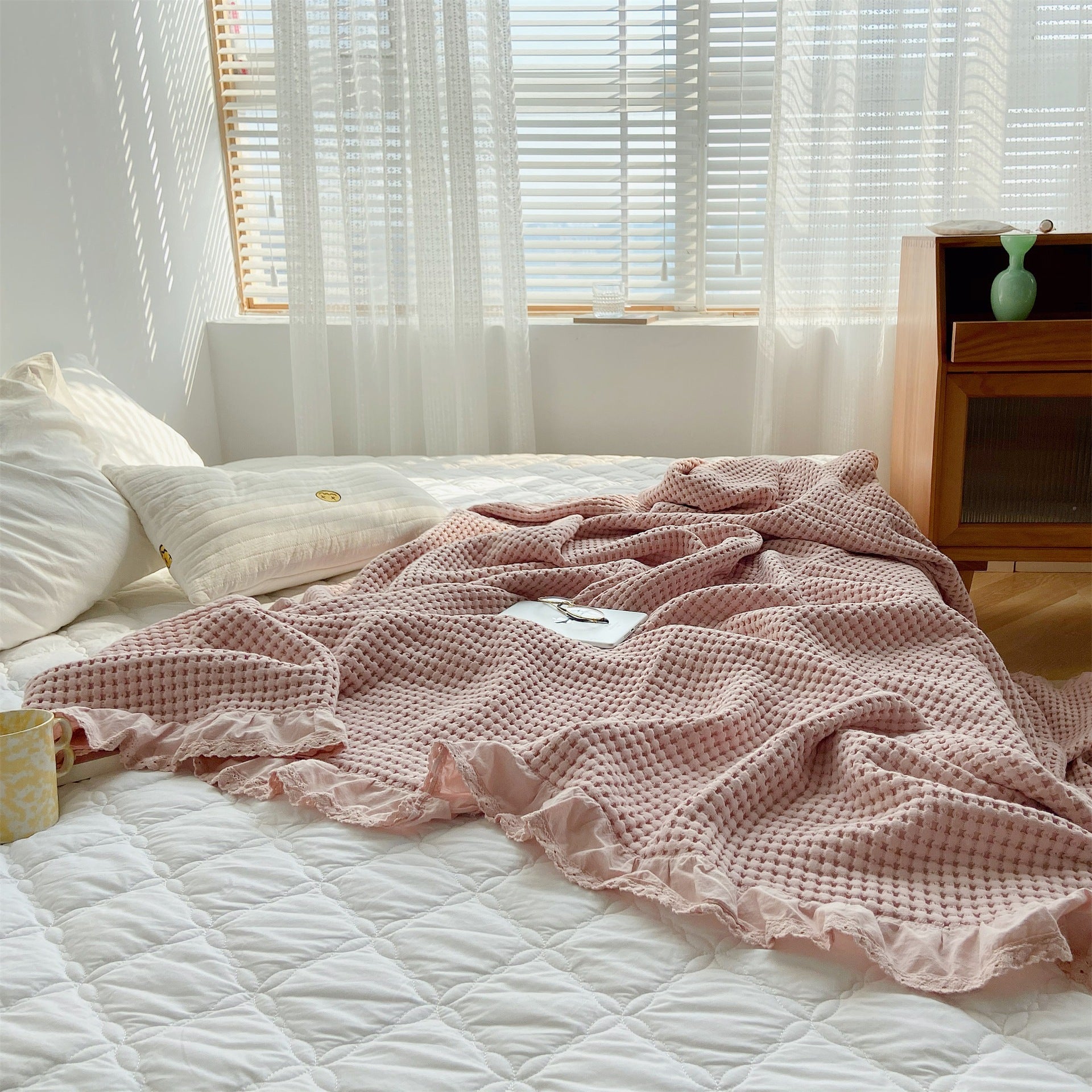 Pure Cotton Waffle Soft Towel Blanket Summer Quilt