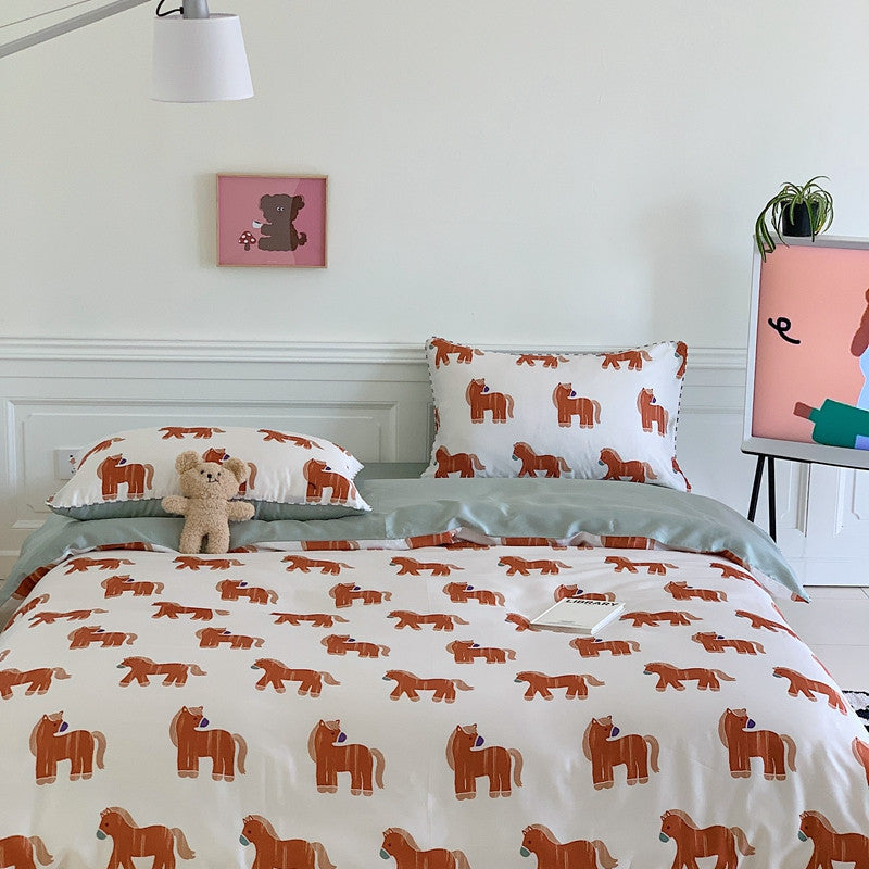 Cartoon 60 PCs Tencel Four-Piece Set Super Silky Ice Silk Cool Feeling for Children