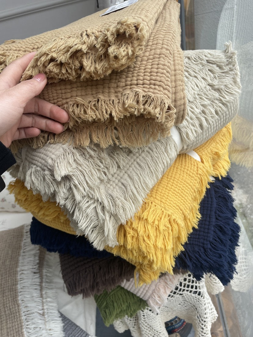 Minimalist Four-Layer Gauze Tassel Blanket Office Summer Thin Cover Blanket Air Conditioning Quilt