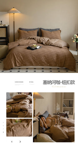 Textured Embossed Double Layer Soft Gauze Washed Satin Cotton Jacquard Four-Piece Set