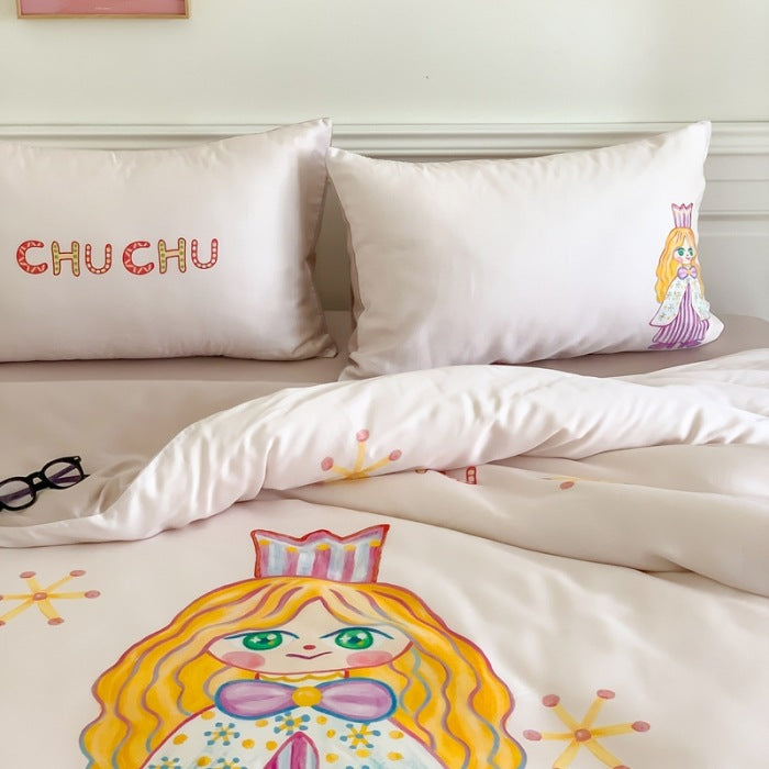 Cartoon 60 PCs Tencel Four-Piece Set Super Silky Ice Silk Cool Feeling for Children