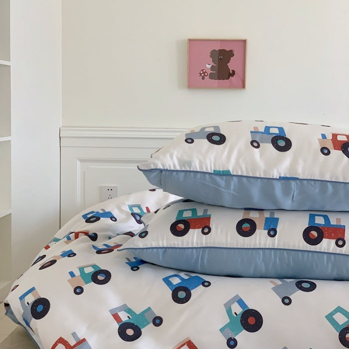 Cartoon 60 PCs Tencel Four-Piece Set Super Silky Ice Silk Cool Feeling for Children