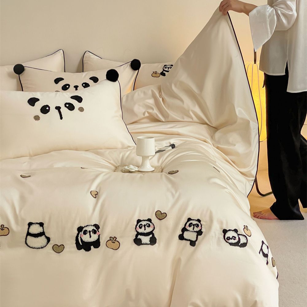 Autumn Winter Cartoon Style 100S Long Staple Cotton Brushed Four-Piece Set Skin-Friendly Warm Children's Bedding