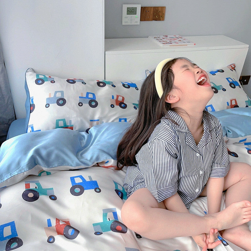 Cartoon 60 PCs Tencel Four-Piece Set Super Silky Ice Silk Cool Feeling for Children