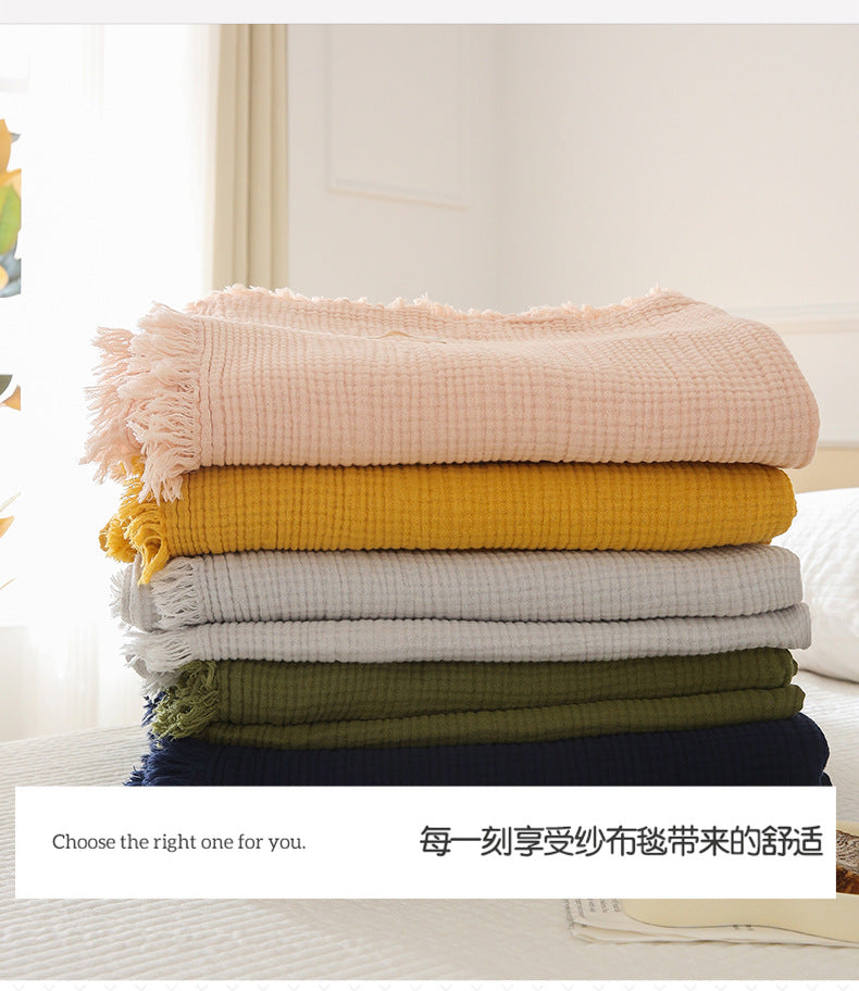 Minimalist Four-Layer Gauze Tassel Blanket Office Summer Thin Cover Blanket Air Conditioning Quilt