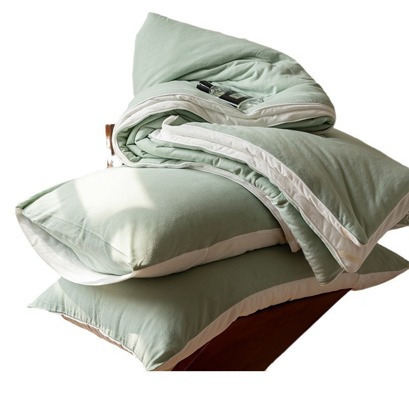 Mother and Baby Grade Knitted Cotton Solid Color Double Layer Summer Quilt Four-Piece Set Machine Washable Air Conditioning Quilt