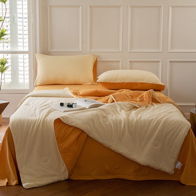 Mother and Baby Grade Knitted Cotton Solid Color Double Layer Summer Quilt Four-Piece Set Machine Washable Air Conditioning Quilt