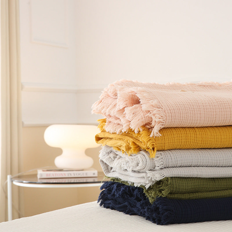 Minimalist Four-Layer Gauze Tassel Blanket Office Summer Thin Cover Blanket Air Conditioning Quilt