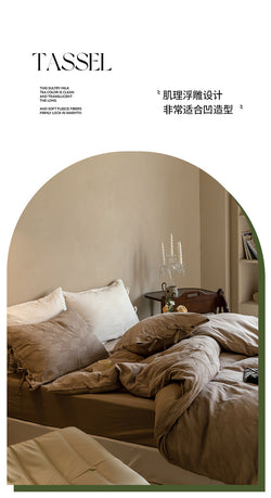 Textured Embossed Double Layer Soft Gauze Washed Satin Cotton Jacquard Four-Piece Set