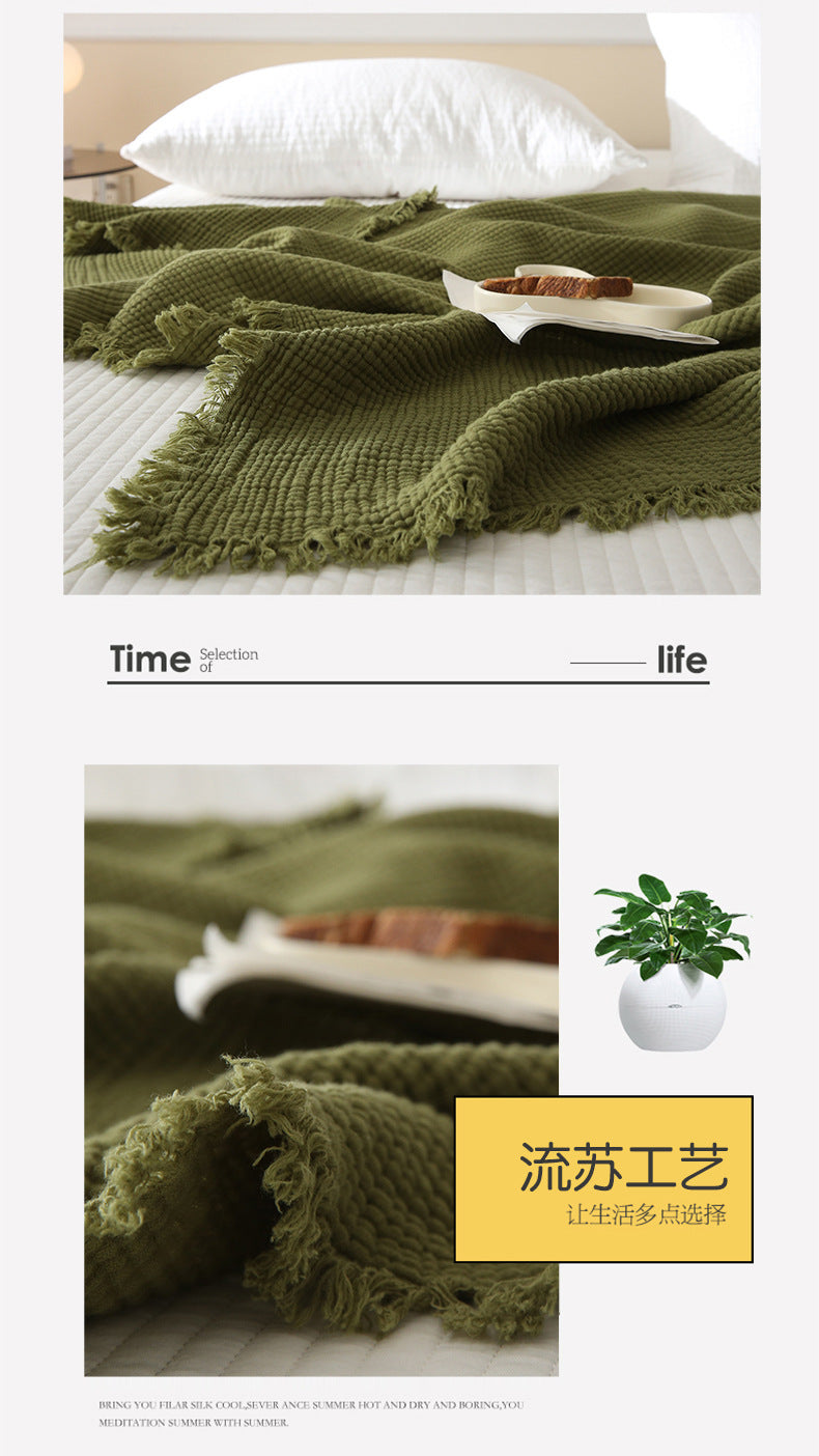Minimalist Four-Layer Gauze Tassel Blanket Office Summer Thin Cover Blanket Air Conditioning Quilt