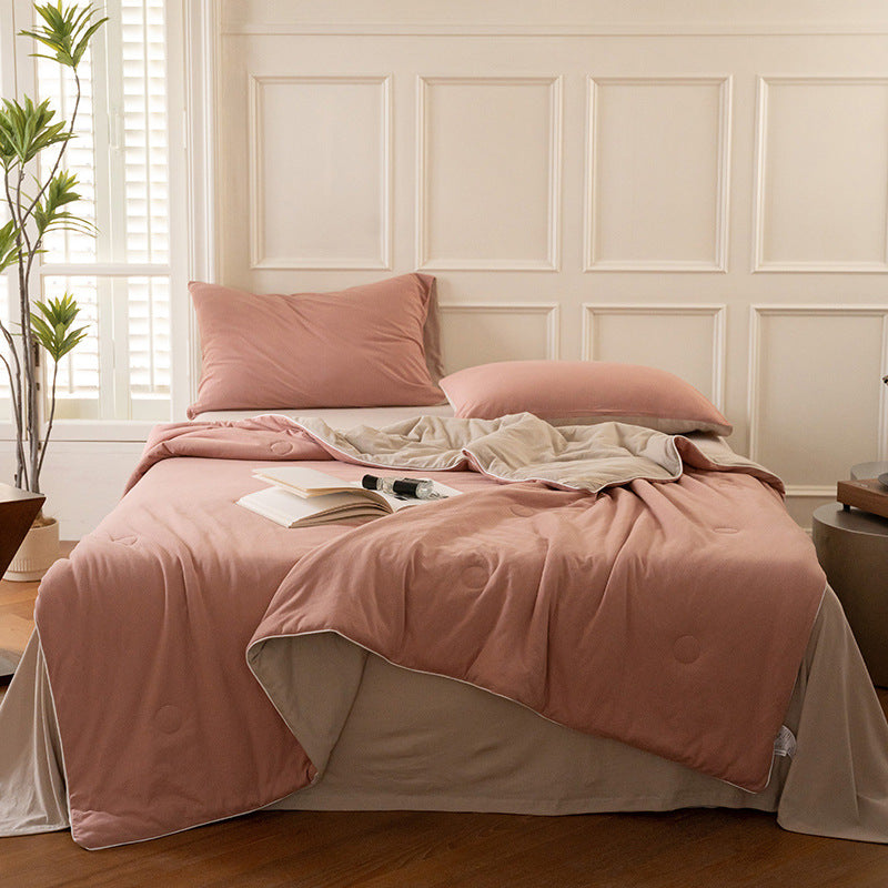 Mother and Baby Grade Knitted Cotton Solid Color Double Layer Summer Quilt Four-Piece Set Machine Washable Air Conditioning Quilt