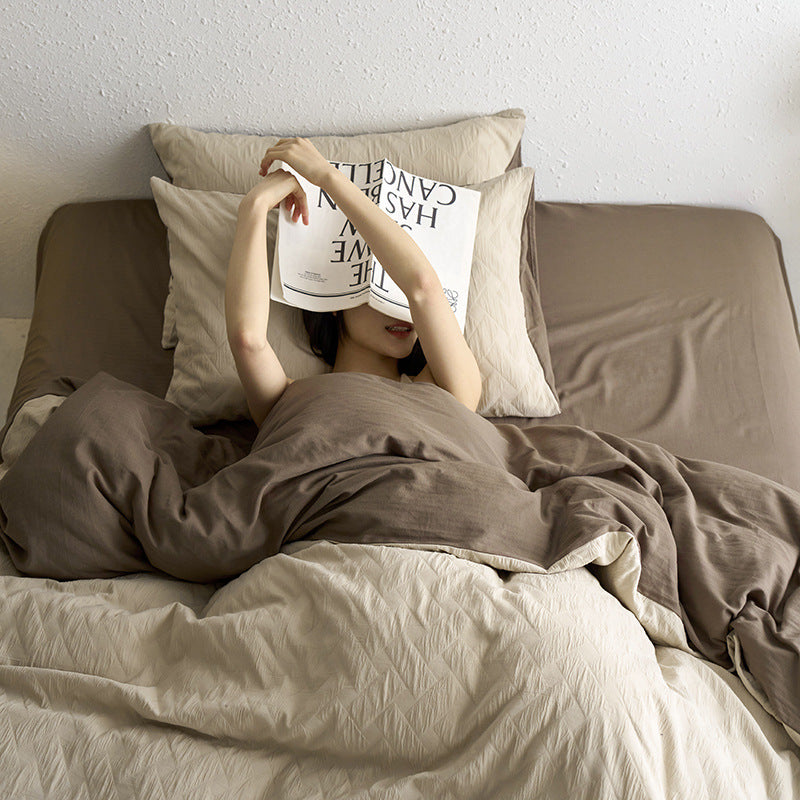 Maternity and Baby Grade Ultra Soft Double Layer Gauze Pure Cotton Solid Color Series Four-Piece Bed Set