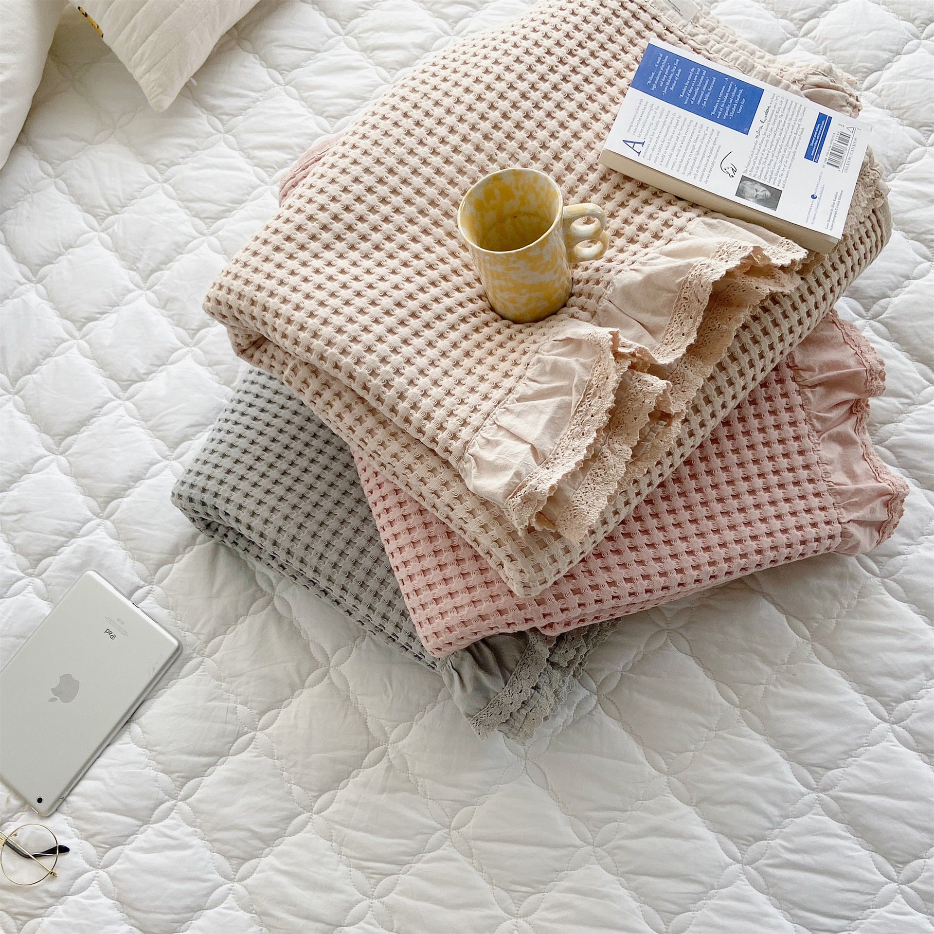 Pure Cotton Waffle Soft Towel Blanket Summer Quilt