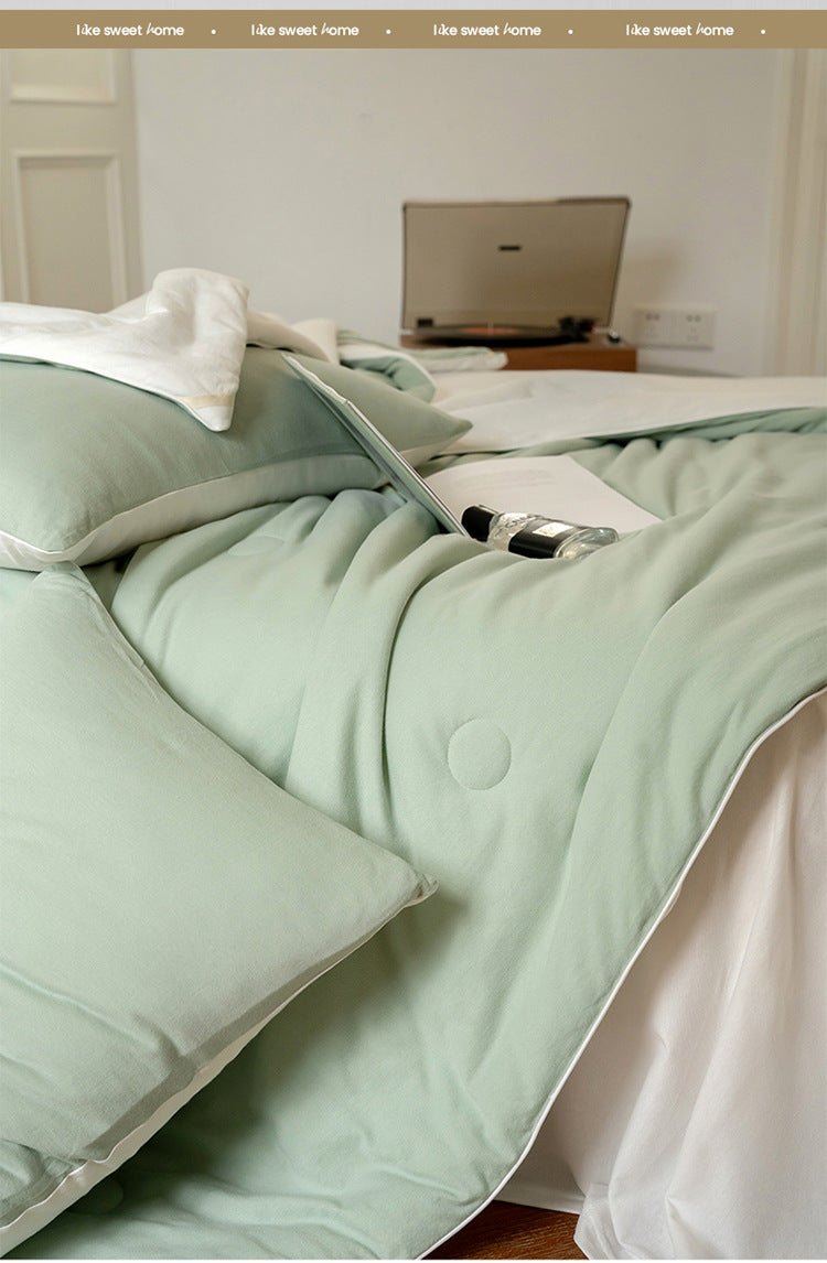 Mother and Baby Grade Knitted Cotton Solid Color Double Layer Summer Quilt Four-Piece Set Machine Washable Air Conditioning Quilt